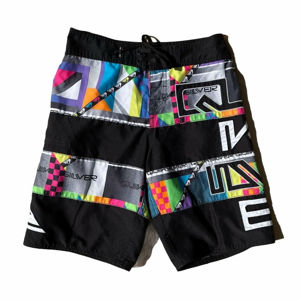 VTG 90s Quicksilver Neon Checkered Surf Swim Board Shorts
